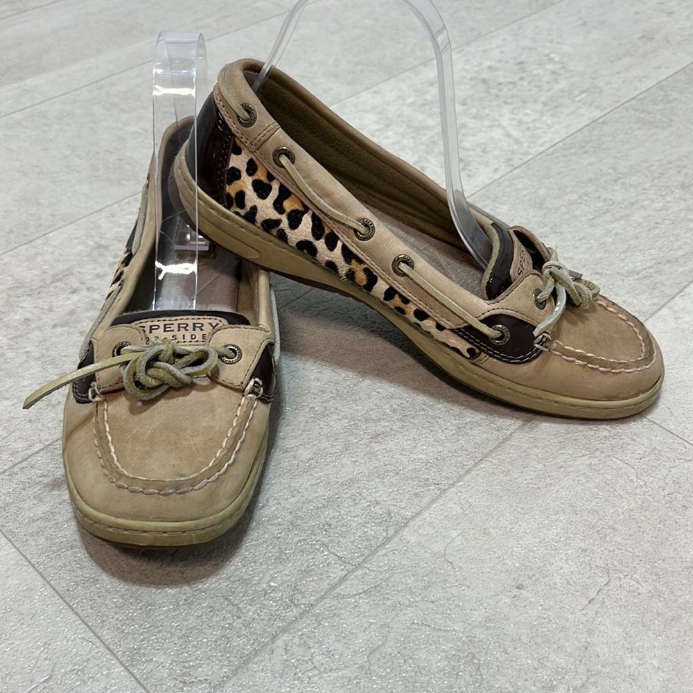 Sperry Womens Shoes Sz 9 Tan Cheetah Leopard Boat Slip On Deck